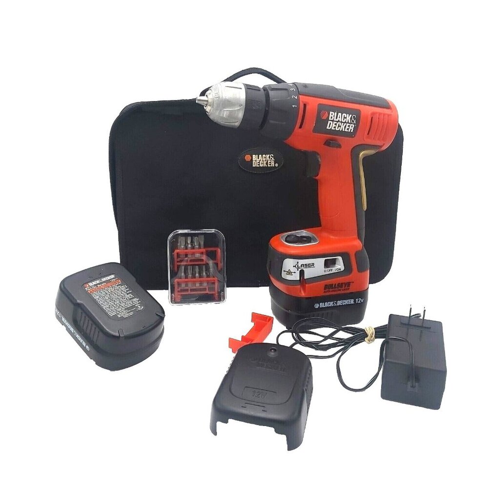 Black & Decker BDGL1200 Bullseye 12V Cordless Drill Driver (2) Batteries Laser